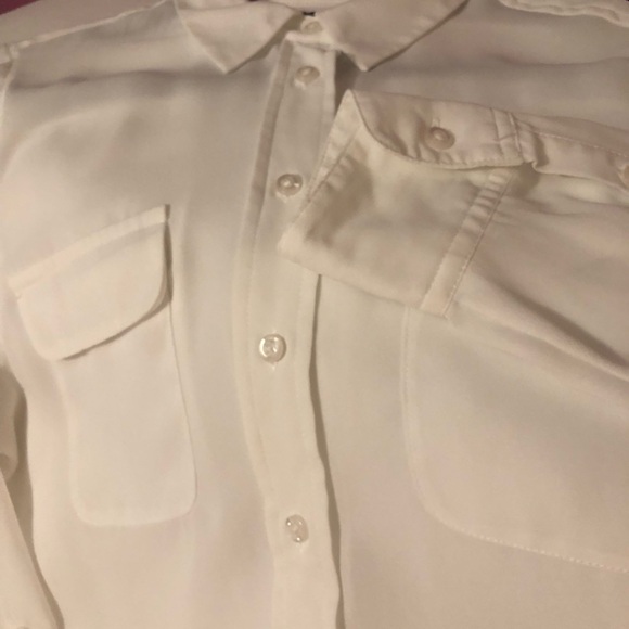 EUC Investments Petites White Button Down 2 Pocket Roll Up Sleeves Collared - Picture 8 of 8